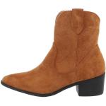Kamelbraune Ital-Design Blockabsatz Cowboy-Boots & Cowboystiefeletten mit Reißverschluss aus Leder für Damen Größe 38 