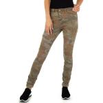 Braune Camouflage Ital-Design Stretch-Jeans mit Knopf aus Baumwolle für Damen 