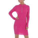 Pinke Bestickte Langärmelige Ital-Design Stehkragen Strickkleider mit Reißverschluss für Damen Größe L 