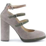 Graue High Heels & Stiletto-Pumps mit Riemchen aus Veloursleder für Damen Größe 39 mit Absatzhöhe über 9cm für den für den Herbst 