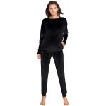 Schwarze Pyjamas lang aus Fleece für Damen Größe M 2-teilig für den für den Winter 