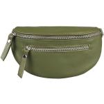Olivgrüne Damenbauchtaschen & Damenhüfttaschen mit Reißverschluss aus Leder 
