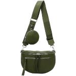 Olivgrüne Bodybags aus Leder mit Handyfach für Damen klein 
