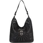 Schwarze Totenkopf Handtaschen mit Totenkopfmotiv aus Kunstleder mit Handyfach für Damen 