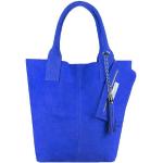 Royalblaue Lederhandtaschen mit Handyfach für Damen 