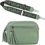 Mintgrüne Lederhandtaschen mit Reißverschluss aus Glattleder für Damen 