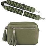 Olivgrüne Lederhandtaschen mit Reißverschluss aus Glattleder für Damen 