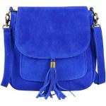 Royalblaue Lederhandtaschen mit Reißverschluss aus Glattleder für Damen 