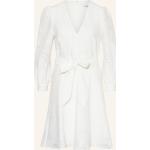 Reduzierte Weiße IVY OAK V-Ausschnitt Lange Abendkleider mit Puffärmeln aus Viskose für Damen Größe S 