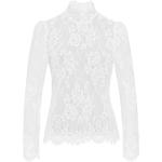 Reduzierte Weiße Elegante Langärmelige IVY OAK Bio Stehkragen Transparente Blusen & durchsichtige Blusen durchsichtig mit Reißverschluss aus Spitze für Damen Größe L 