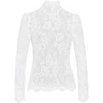 Reduzierte Weiße Elegante Langärmelige IVY OAK Bio Stehkragen Transparente Blusen & durchsichtige Blusen durchsichtig mit Reißverschluss aus Spitze für Damen Übergrößen 