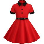 Rote Vintage Kurzärmelige Audrey Hepburn Kinderfestkleider mit Reißverschluss für Mädchen für den für den Sommer 