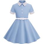 Blaue Vintage Audrey Hepburn Kinderfestkleider mit Reißverschluss für Mädchen für den für den Sommer 