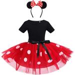 Reduzierte Rote Gepunktete Elegante Kurzärmelige Gemusterte Kinderkleider mit Maus-Motiv aus Tüll für Mädchen 