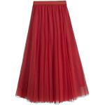 Rote Vintage Midi Festliche Röcke aus Mesh für Damen Einheitsgröße für den für den Frühling 