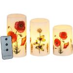 Bunte 15 cm Runde LED Kerzen mit beweglicher Flamme mit Blumenmotiv 3-teilig 