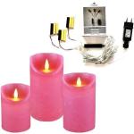 Fuchsiafarbene Moderne 10 cm Runde LED Kerzen mit beweglicher Flamme 3-teilig 