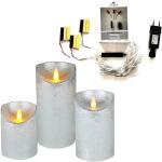 Silberne Moderne 10 cm Runde LED Kerzen mit beweglicher Flamme aus Silber 3-teilig 
