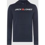 Dunkelblaue Jack & Jones Strickpullover aus Baumwollmischung mit Kapuze für Herren Größe XL 