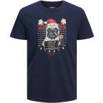 Blaue Jack & Jones T-Shirts mit Weihnachts-Motiv aus Baumwolle für Herren Größe 3 XL Weihnachten für den für den Herbst 