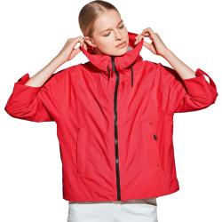 Rote Wasserdichte Winddichte Atmungsaktive Jack Wolfskin Mini Regenjacken mit Reißverschluss mit Kapuze für Damen 