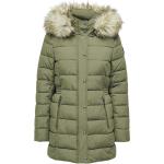 Reduzierte Olivgrüne Gesteppte ONLY Stehkragen Jacken mit Fellkapuze mit Reißverschluss mit Kapuze für Damen Größe XS für den für den Winter 