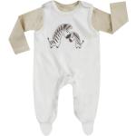 Offwhitefarbene Langärmelige Jacky Strampler mit Shirt mit Tiermotiv aus Baumwolle maschinenwaschbar für Babys Größe 50 2-teilig 