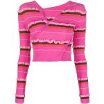 Reduzierte Pinke Gestreifte Langärmelige Jacquemus V-Ausschnitt Strickpullover aus Baumwollmischung Cropped für Damen Größe S 