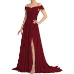 Burgundfarbene Jaeden Maxi Schulterfreie Lange Abendkleider aus Chiffon für Damen Größe S für Hochzeitsgäste 
