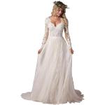 Elfenbeinfarbene Boho Langärmelige Jaeden V-Ausschnitt Standesamtkleider aus Tüll für Damen Größe XS für die Braut 