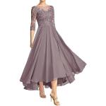 Mauvefarbene Elegante 3/4-ärmelige Jaeden Midi Chiffon-Abendkleider aus Chiffon für Damen Größe S für Hochzeitsgäste 