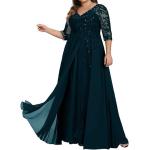 Cyanblaue Elegante 3/4-ärmelige Jaeden Maxi V-Ausschnitt Lange Abendkleider aus Chiffon für Damen Größe 3 XL Große Größen für Hochzeitsgäste 