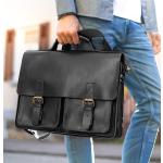 Schwarze Herrenlehrertaschen aus Glattleder mit Laptopfach 