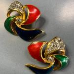Rote Vintage Runde Strass Ohrringe vergoldet aus Kristall mit Strass 