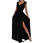 Schwarze Unifarbene Elegante Langärmelige V-Ausschnitt Kurze Abendkleider aus Chiffon mit Kapuze für Damen Größe S Große Größen für Partys für den für den Sommer 