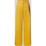 Senfgelbe Unifarbene Business Jake*s Business-Hosen mit Reißverschluss aus Leinen für Damen Größe M 