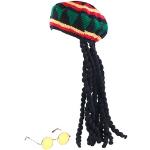 Jamaika-Mütze mit Dreadlocks & gelber Brille
