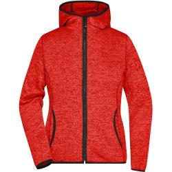 James & Nicholson Damen Sweatshirt mit Kapuze und Reißverschluss JN588 - Rot meliert / schwarz | XL