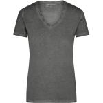Anthrazitfarbene James & Nicholson V-Ausschnitt T-Shirts aus Baumwolle enganliegend für Damen Größe M 