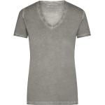 Graue James & Nicholson V-Ausschnitt T-Shirts aus Baumwolle enganliegend für Damen Größe XXL 