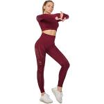 Jamron Damen Stretch Yoga Kleidung Set Crop Top+Leggings 2PCS Trainingsanzug Gym Fitness Activewear SN05405 Burgund M