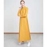 Gelbe Langärmelige JAN ‘N JUNE Midi Nachhaltige Rollkragen Midikleider & knielange Kleider für Damen Größe M 