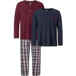 Dunkelblaue Karo Pyjamas lang aus Baumwolle für Herren Größe 3 XL Große Größen 3-teilig 