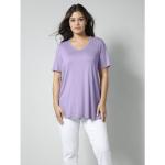 Lavendelfarbene Unifarbene Casual Kurzärmelige Janet & Joyce V-Ausschnitt T-Shirts aus Viskose für Damen Übergrößen 1-teilig für den für den Sommer 