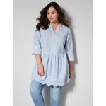 Reduzierte Blaue 3/4-ärmelige Janet & Joyce V-Ausschnitt Tunika-Blusen aus Baumwolle für Damen Größe L für den für den Sommer 