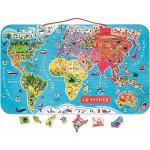 Janod - Magnetisches Weltkarten-Puzzle aus Holz, 92 magnetische Teile, 70 x 43 cm, französische Version, Lernspiel für Kinder ab 7 Jahren, J05500 Metallisches Silber
