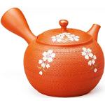 Orange Asiatische Runde Teekannen aus Keramik 