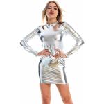 Silberne Langärmelige Mini Rundhals-Ausschnitt Bandage-Kleider & Bodycon-Kleider für Damen Größe S für Partys 