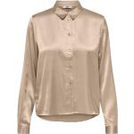 Beige Unifarbene Business Langärmelige Jacqueline de Yong Tunika-Blusen aus Satin für Damen Größe S 