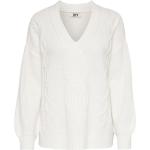 JDY Damen Struktur Strickpullover | V-Ausschnitt Knitted Zopfmuster Sweater | Cozy Stretch Basic JDYJUSTY, Farben:Weiß, Größe:M